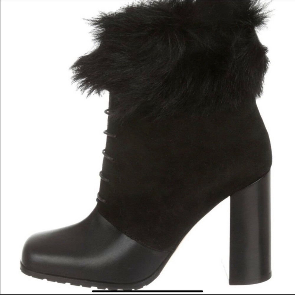 MAX MARA Black Leather and Fur Boots size 37 US 7